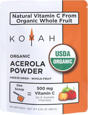 KOYAH - Organic Acerola Powder: Freeze-Dried, 100% Pure, 500 mg
